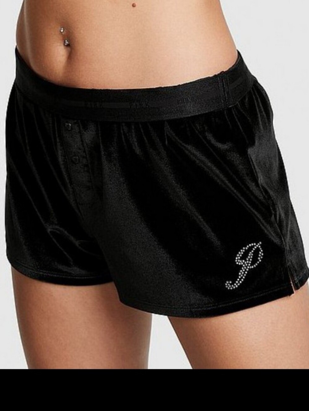 Victoria's secret pink velvet shine boxy pajama shorts LARGE BLACK BLING